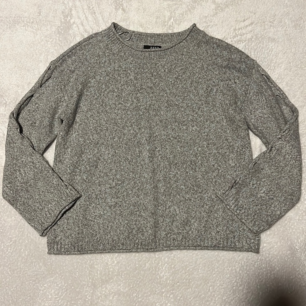a.n.a Gray Braided Cut Out Sleeve Knit Sweater | L